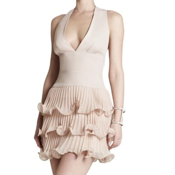 BCBGMaxAzria Dress, V neck, 3 Tiered Ruffled,  Size 12, Blush pink - Picture 1 of 8